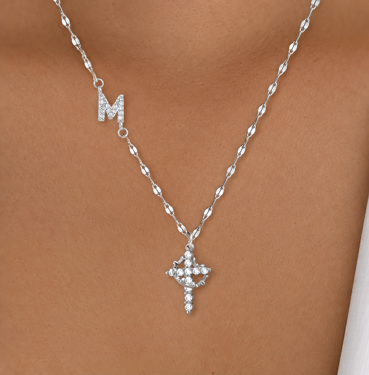 Cross & Crown Initial Necklace Stainless Steel