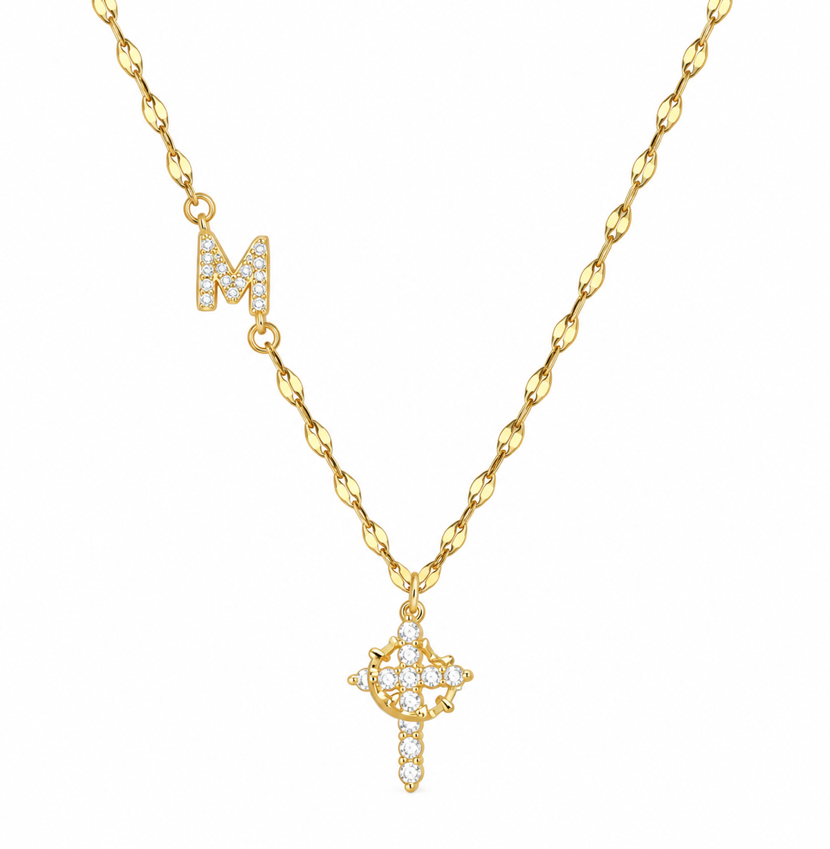Cross & Crown Initial Necklace Stainless Steel
