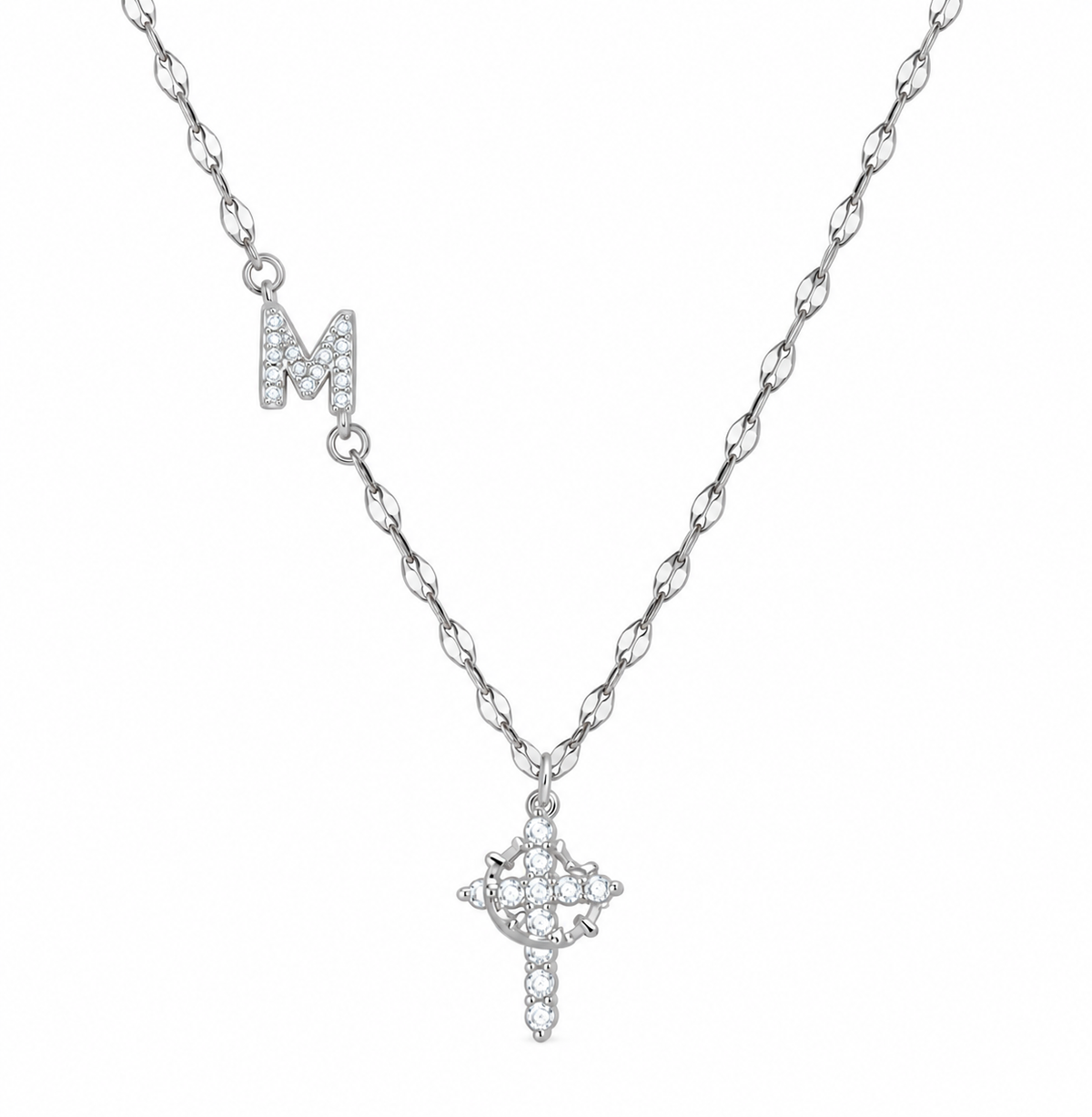 Cross & Crown Initial Necklace Stainless Steel