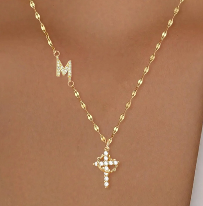 BUY ONE GET ONE FREE | Cross & Crown Initial Necklace Stainless Steel